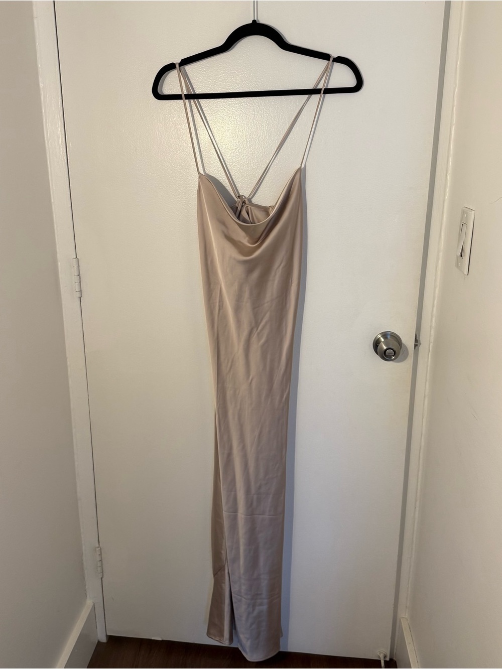 Slip Maxi Dress with Cowl Neck in Beige